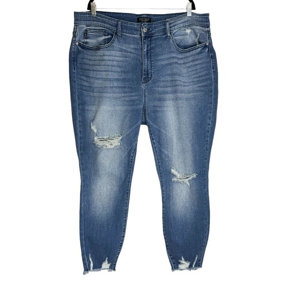 Judy Blue Skinny Jeans Sz 22W Distressed Raw Hem Stretch - Picture 1 of 13